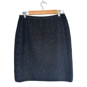 Eileen Fisher Wool Blend Pencil Pull On Printed Skirt Charcoal Grey Black Large
